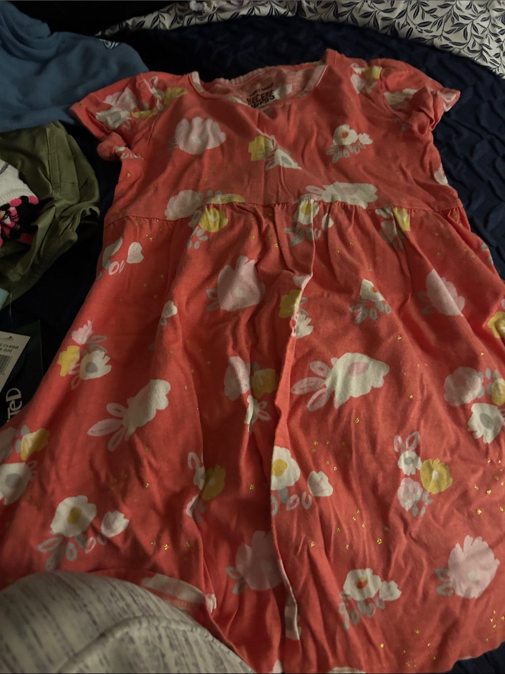 Carter's Coral Bunny & Floral Knit Dress with Sparkle Accents